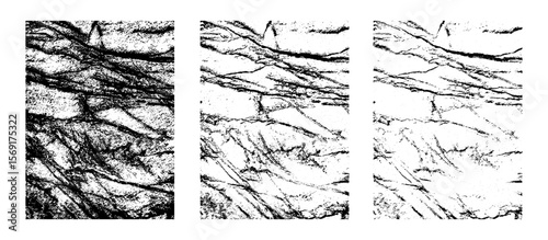 Cracked Line Texture Background Set for Distressed Overlay Effect, Abstract Scratch Surface, Vein Pattern Design, Damaged Grain, Dry Mud Style Fracture Noise, Grunge Static Vector Illustration