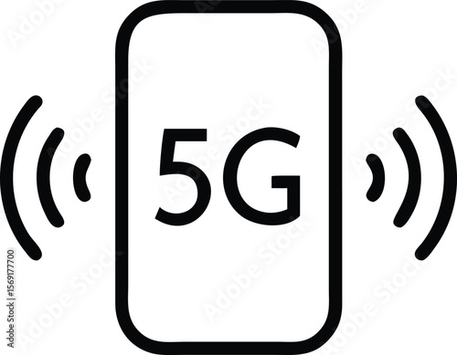 Smartphone displaying the 5g symbol with radiating signal waves