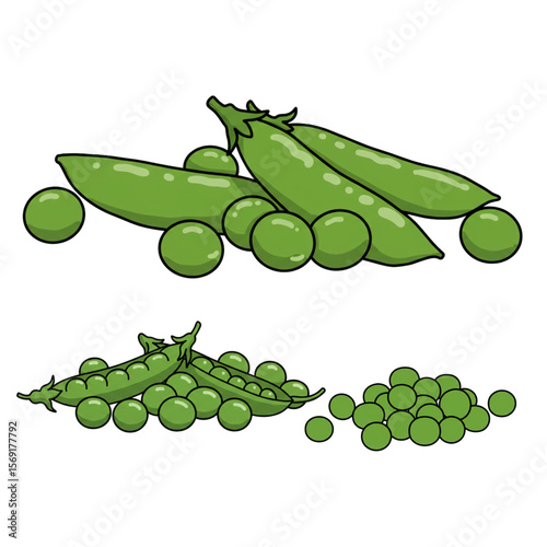 Fresh green pea pods graphic, great for adding a touch of organic charm to your designs related to healthy eating and farm produce.