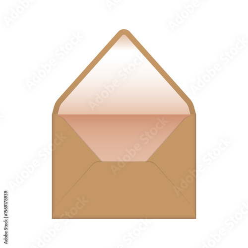 Brown kraft paper open envelope with pink gold liner mockup template. Euro flap luxury mailing envelope for wedding, invitations, graduation, birthday, party and more.