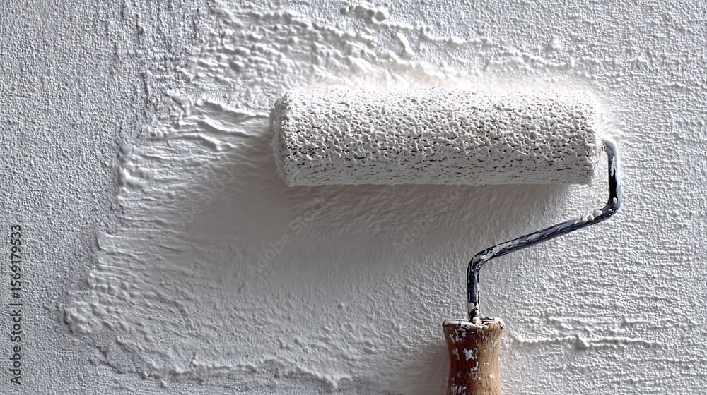Obraz premium Painting Wall with Roller Applying White Paint Coating