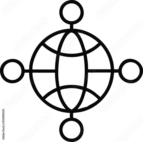 Abstract globe network connection with four outer nodes icon