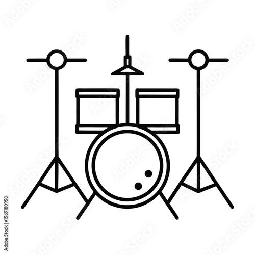 Drum set line art icon vector on white background