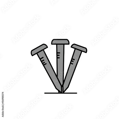 Three nails arranged in a fan shape are hammered into a surface creating a logo element for construction or building.