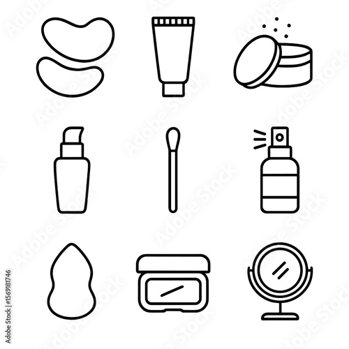 Rapid Wrinkle Smoothers Icons. Line style icons of Rapid Wrinkle Smoothers: silicone smoothing patch, wrinkle-filling primer,