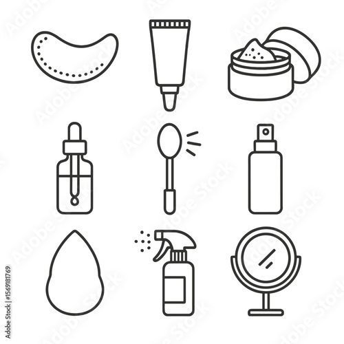 Rapid Wrinkle Smoothers Icons. Line style icons of Rapid Wrinkle Smoothers: silicone smoothing patch, wrinkle-filling primer,