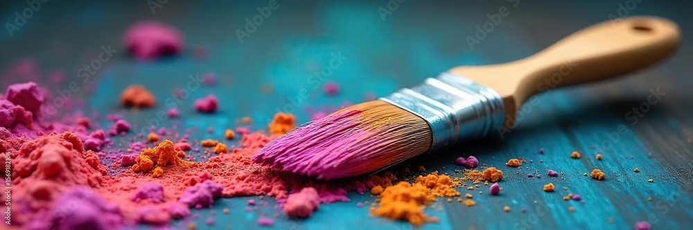 Fototapeta premium Whimsical Paintbrush with Vibrant Textured Paint Perfect for DIY Home Decor and Artistic Design Projects
