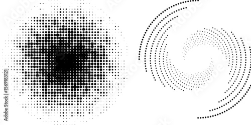 Modern abstract background. Halftone dots in circle shape. Round logo. Vector dotted frame. Design elements