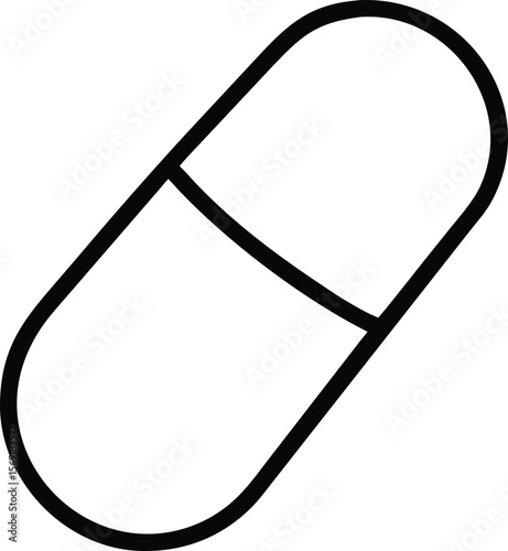 Simple black outline of a capsule or pill on a white background