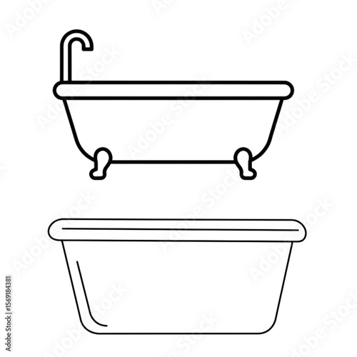 Clean line art features a bathtub and washbasin, ideal for minimalist home decor, interior design elements, and bathroom renovation projects.