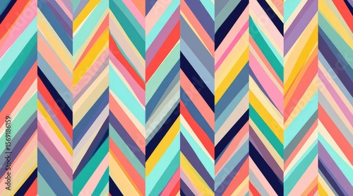 Vibrant herringbone pattern of multicolored stripes