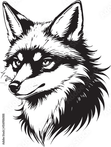 The Gaze of a Fox: A stunning, high-contrast, monochrome image showcases the focused gaze of a fox, its features meticulously detailed, capturing a sense of intelligence and untamed grace.