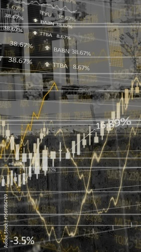 Animation of warehouse, financial data processing and statistics