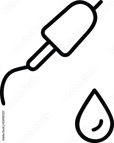 Simple line art icon of a pipette dispensing a drop of liquid