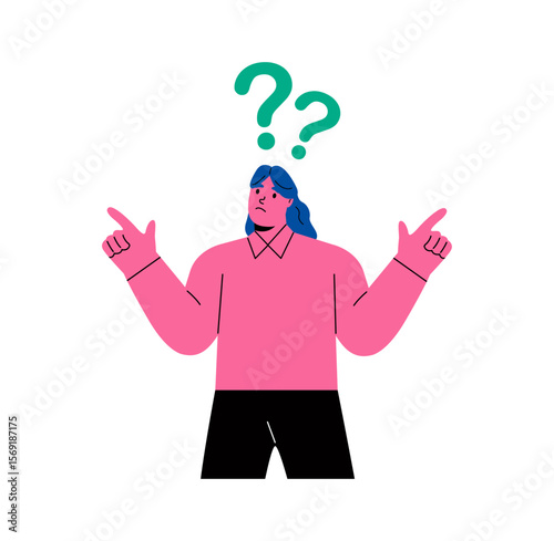 Difficult choice between two options. Confused business woman makes a choice. Flat vector illustration isolated on white background