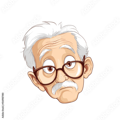 Cartoon mature man with glasses puzzled look white background illustration