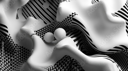 High contrast monochrome pattern blending waves and gradients, bold artistic and futuristic design