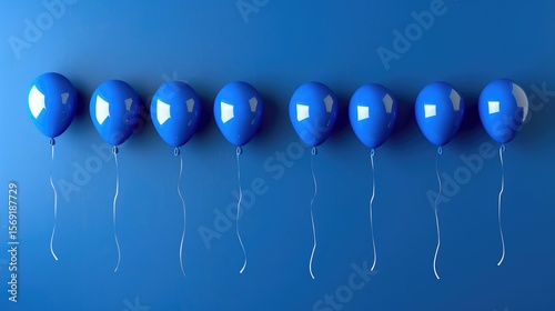 Glowing blue balloons with shadows over deep blue background, festive design for birthday greeting