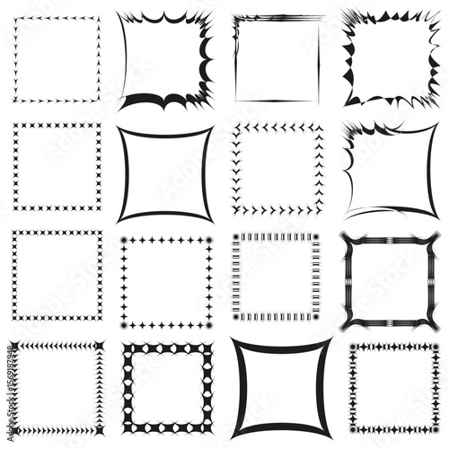 Explosive cartoon framework. Stylized energetic perimeters. Dynamic quadrilateral Vector. Graphic accent conglomeration.