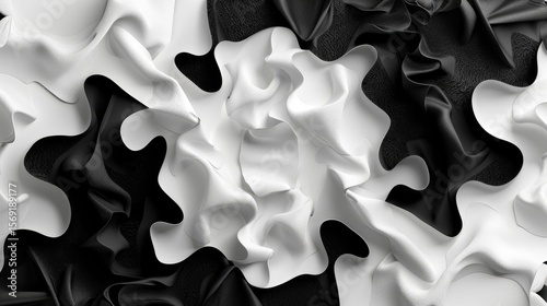 Abstract black and white pattern with wavy lines and gradient flow, modern dynamic aesthetic background