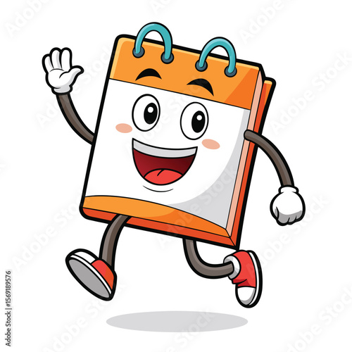A cartoon calendar is joyfully flipping pages, symbolizing the passage of time, a new month, and a happy schedule.
