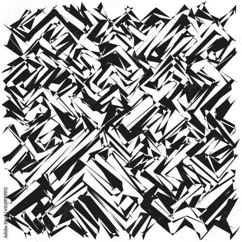 Abstract sharp shards. Fragmented geometric shapes. Chaotic black white. Vector urban pattern.