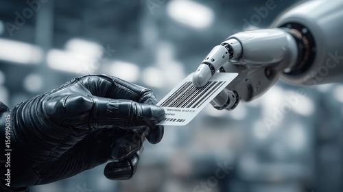 Robotic Arm Scanning Barcode with Human Hand in Warehouse Setting