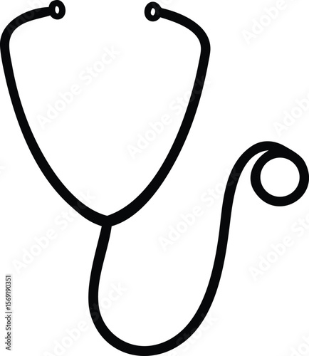 Simple black outline of a stethoscope medical instrument on white background