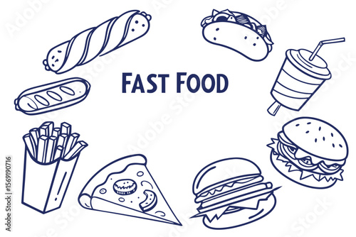 Collection of Outline Fast Food Items