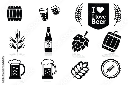 Collection of Black and White Beer Icons