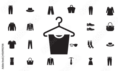 Collection of clothing and accessories icons silhouette isolated on white background
