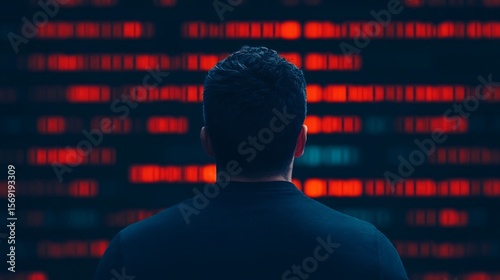 Man Analyzing Abstract Digital Data Stream