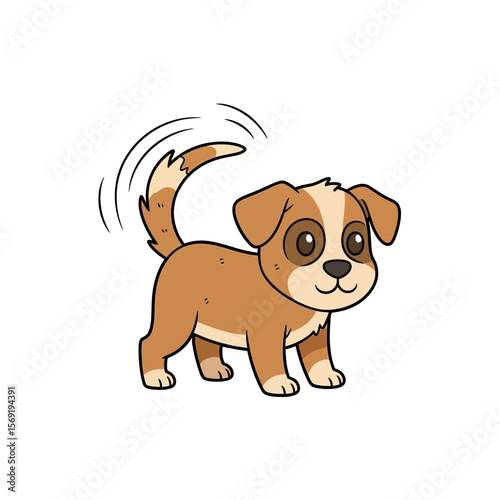 Cute Cartoon Brown Dog with Floppy Ears and Wagging Tail