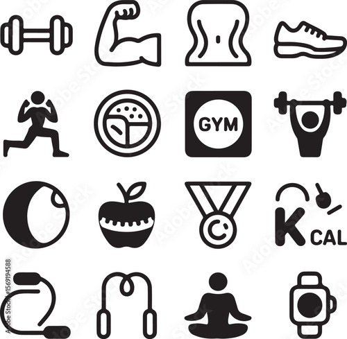 Fitness Icons Dumbbells, Gym, Workout, Healthy Lifestyle, Exercise