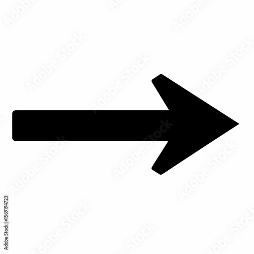 Black right facing arrow symbol flat minimalist vector icon isolated on white background with bold solid fill design for navigation and direction indication