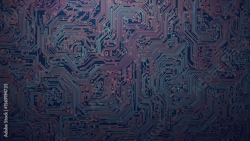 Unique pattern of futuristic electronic circuit board texture showcasing intricate design, technology background ideal for innovation themes, digital projects, or tech presentations with dark blue to