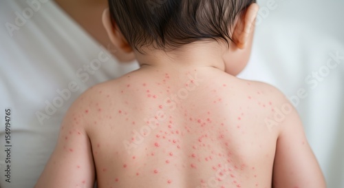 Baby with skin rash showing symptoms of viral infection