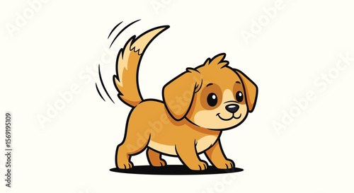 Cute Cartoon Dog with Wagging Tail and Happy Expression