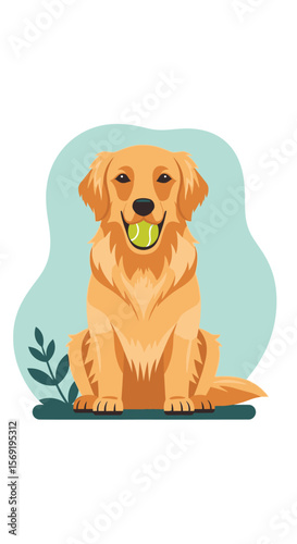 Golden Retriever with Tennis Ball Illustration