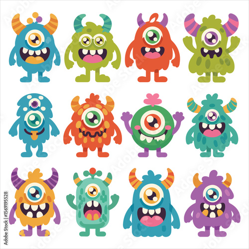 Halloween monsters characters vector set design. Halloween cute colorful monster character in happy, joyful, fun, cheerful facial expressions and horror emoticon in white isolated background. Vector