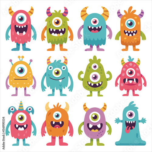 Halloween monsters characters vector set design. Halloween cute colorful monster character in happy, joyful, fun, cheerful facial expressions and horror emoticon in white isolated background. Vector