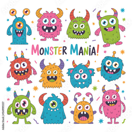 Halloween monsters characters vector set design. Halloween cute colorful monster character in happy, joyful, fun, cheerful facial expressions and horror emoticon in white isolated background. Vector