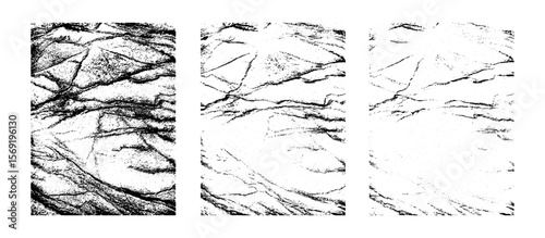 Cracked Line Texture Background Set for Distressed Overlay Effect, Abstract Scratch Surface, Vein Pattern Design, Damaged Grain, Dry Mud Style Fracture Noise, Grunge Static Vector Illustration