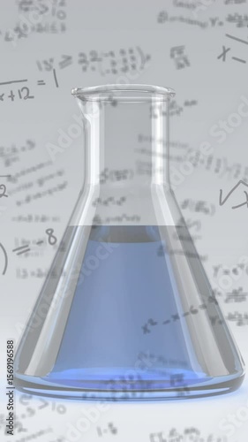 Animation of math equation handwritten on white board with laboratory glass