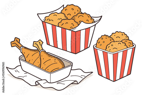 Crispy Fried Chicken in Striped Boxes
