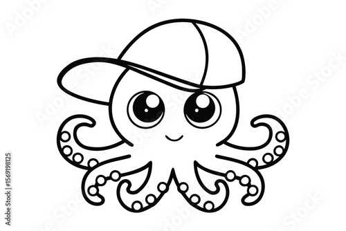 Cute cartoon octopus wearing a baseball cap illustration animal