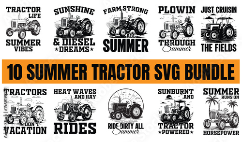 Summer themed tractor svg bundle with farm and agricultural design elements