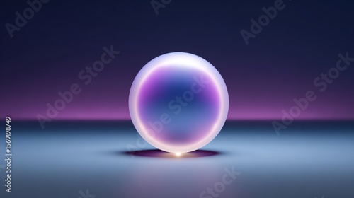 Glowing spherical object on gradient background with soft light reflection