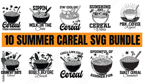 Vector bundle of ten summer themed cereal designs for digital printing and crafts
