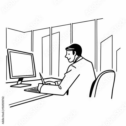 Businessman working computer in office
